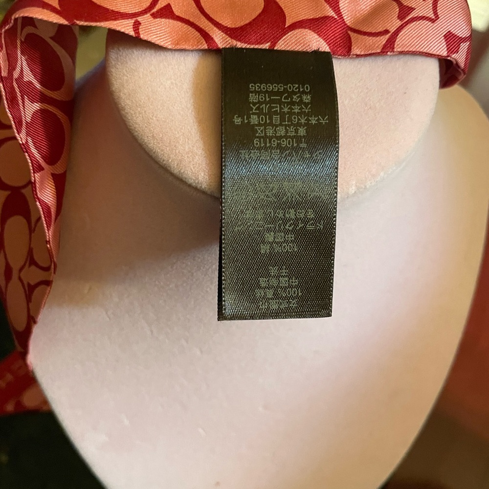 Authentic Coach Red/Pink Patterned Silk Scarf - C… - image 3